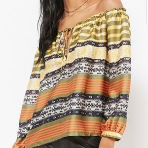 Ornate striped off-the-shoulder top